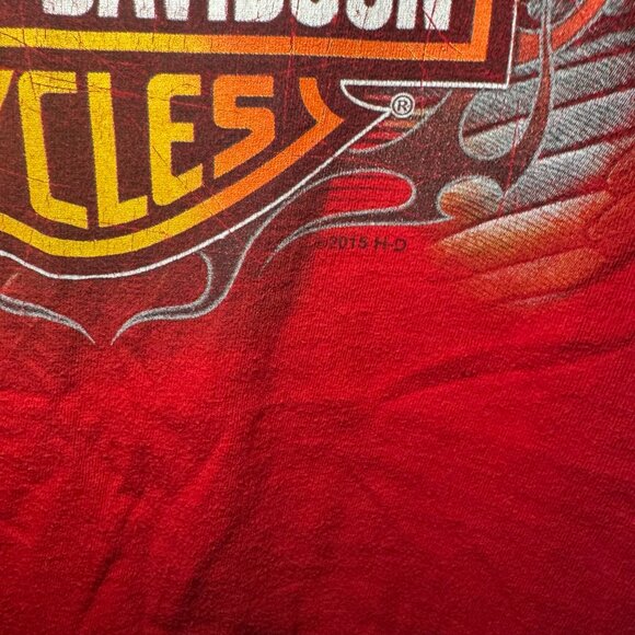 Harley Davidson 2015 Red Madison WI Eagle Graphic Short Sleeve Tee Shirt - Picture 4 of 11